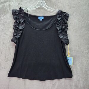 CeCe Womens 3X‎ Black Ruffle Sleeve Top Blouse Spring Breakers Style 7434635 New